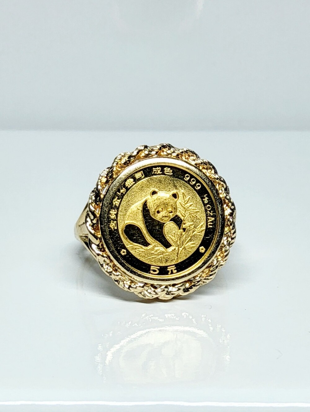 24K Gold Panda Coin Statement Ring In 14K Yellow Gold Setting